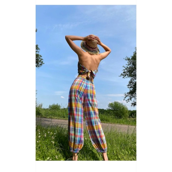 Free People Pants - Free People Ticket To Paradise Multicolor Plaid Balloon Beach Pants